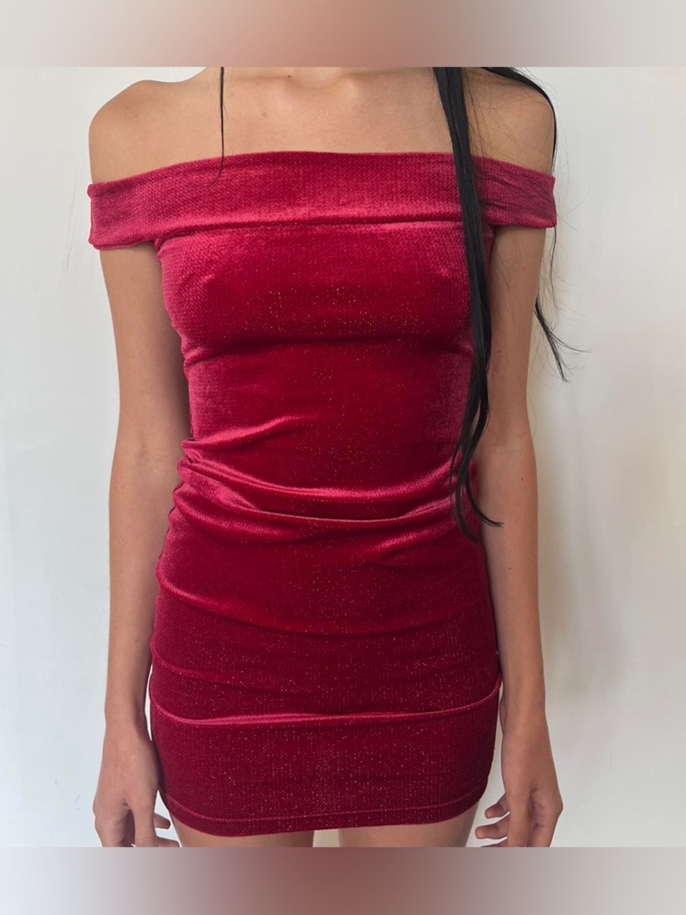 Forever 21 Off-the-Shoulder Mini Dress - Raspberry Cherry Cola Size Small